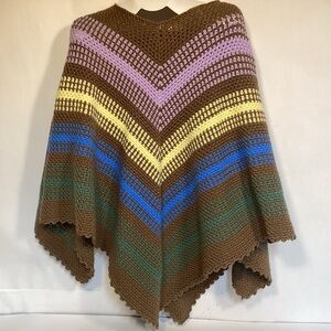 Hand knit Crochet Poncho Women’s one size handmade